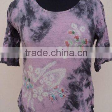 Floral Design bandhej printed Tie Dye pattern hot summer wear casual knitted t-shirts wear