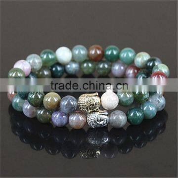 KJL-0086 Wholesale Indian Agate Stone Beads Buddha Bracelet, Fashion Men Strctch Bracelet Jewelry