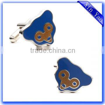 Customized cute bear engraving bronze shiny nickel plating animal cufflinks silver