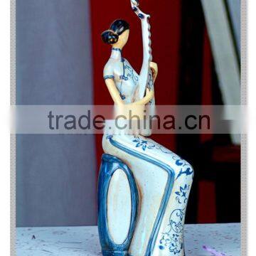 Interesting Art Collectible Chinese lady Playing the pipa Figurine with chinese dress