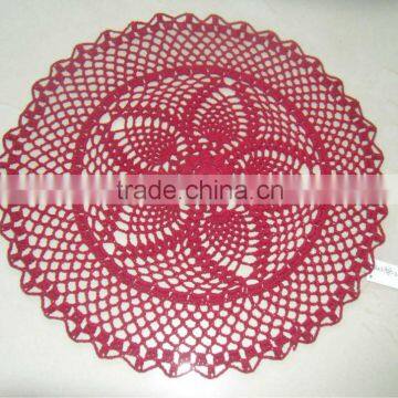 Round embroidery restaurant or dish table mat design red