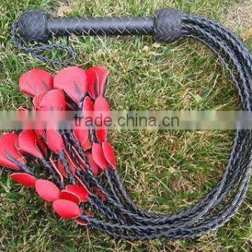 Genuine Heavy Duty Leather Flogger with RED Rose and Petals Whip