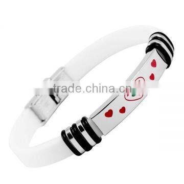 SRB3095 China Alibaba Rose and Heart Lasered White Band Bracelet with Stylish Charm 316L Stainless Steel Bangle & Bracelet