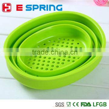 Korea Design Dishwasher Safe oval shaped Folding Silicone Collapsible Colander