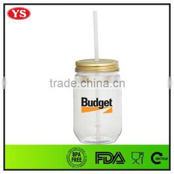 540ml bpa free single wall clear plastic mason jar tumbler with metal lid and straw