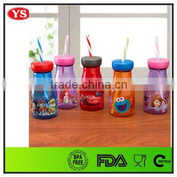 12oz bpa free plastic transparent milk cup with cap and straw