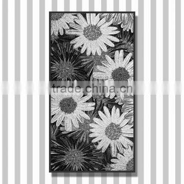 JY-JH-D03-D Handcut glass Sunflower Bouquet mural Artistic black and white flower pattern mosaic home decorate glass puzzle