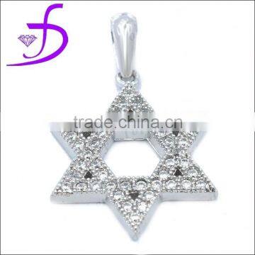 Silver pendant with pave setting zircon hexagram shape pendant