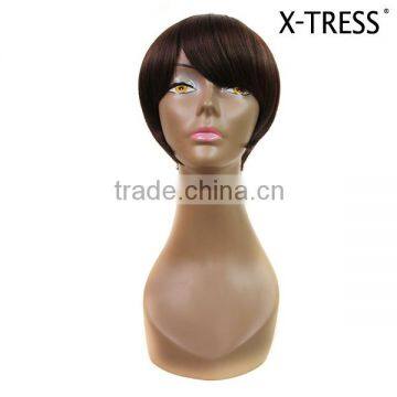 bes 8inch dark brown silk straight high tempreture fibre machine wholesale prices Heat Resistant straight hair wig