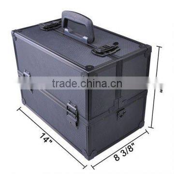 Aluminum Makeup Cosmetic Train Storage Case w Key Lock Jewelry Artist Box Black