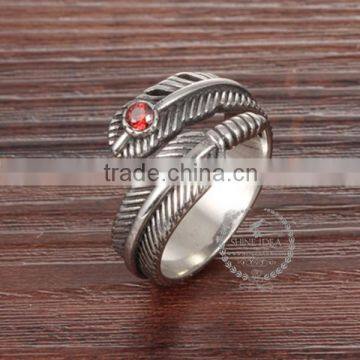 13MM Stainless Steel Vintage Antiqued Silver Feather Ring Adjustable Ring Steam Punk Jewelry 6240014