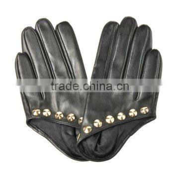 Hot Selling Fashion Half a Palm Rivet Decoration Sheepskin Drving Leather Gloves photo-3