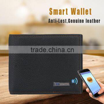 Genuine leather bluetooth anti-theft alarm smart phone wallet for men