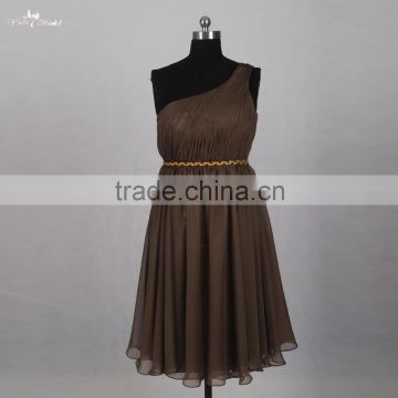 RSE701 One Shoulder Gold And Brown Two Tone Chiffon Knee Length Bridesmaid Dress Patterns