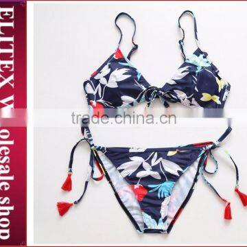 2017 Newest red tassel blue print latest sexy girls open bikini BI238