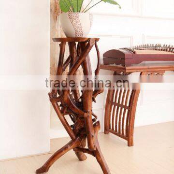 Southeast Asia Style Root Carved Flower Stand, Decorative Root Carving Corner Table, Unique Design Telephone Table (BF01-X1171)