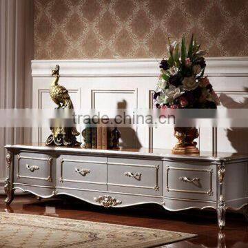 European Style Living Room Furniture TV Cabinet, Elegant Solid Wood With Silver Leaf TV Stand (BF01-ML039) photo-2