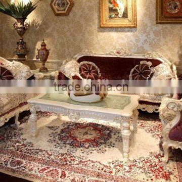 Luxury French Rococo Style Living Room Purple Fabric Armchair With Coffee Table/ Antique Wood Carved Leisure Side Chair photo-2