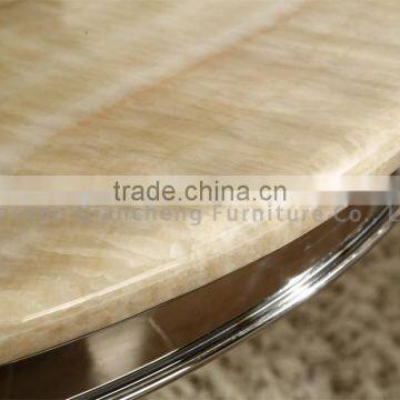 Mirror Silver Stainless Steel Table Base Marble Top Dining Table and Chiar Sets photo-6