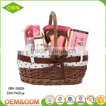 Unique Vintage Handled Handmade Wicker Christmas Gift Basket Empty With Ribbon photo-3