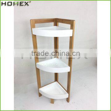 Bamboo & mdf triple tier bathroom shelf corner rack Homex BSCI/Factory