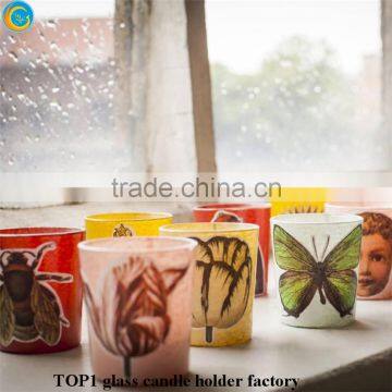 Printed flower on the glass jars containers for candles from China suppliers