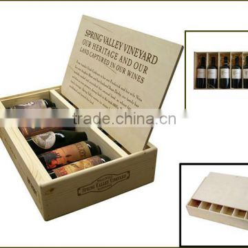 6 bottles pine wooden wine box