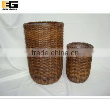 round dark brown woven basket