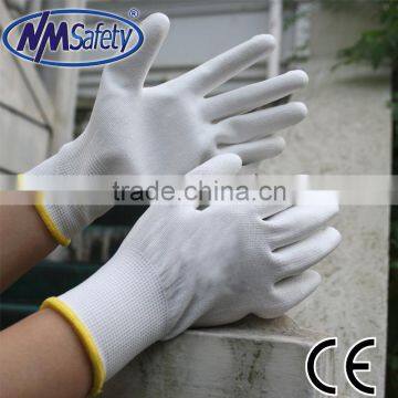 NMSAFETY 13G white PU garden gloves cheap working gloves bulk