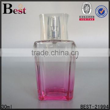 cosmetic perfume flat shoulder 30ml square glass bottle gradual pink silver aluminum pump sprayer bottle glass china suppliers