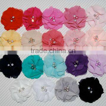 CF0460 2013 New arrival custom cheap baby 2 pearl rhinestone chiffon flower for hair