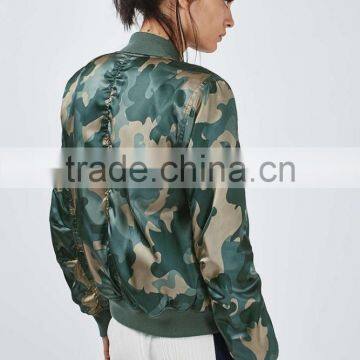 Hot Sale Lady Shiny Camo Print Bomber Jackets Customized China photo-3