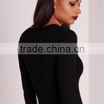 MGOO New Fashion Deep Plunge Bodysuit Black Custom Designs 95% Polyester 5% Spandex Plain Basic Fashion Item photo-3