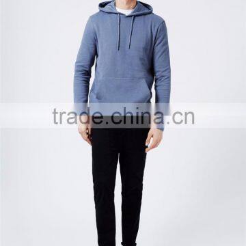 100% Cotton French Terry Men Sweatshirt Pullover Plain Classic Fit Hoodie With Front Pockets Blue photo-4