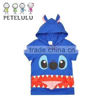 2017 Apparel For Childrens Stick Out Tongue Monster Hooded Summer Boys T Shirt