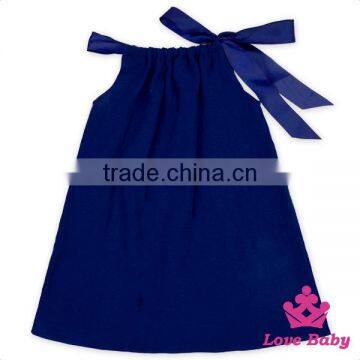 Summer Breathable Children Clothes Plain Navy Sleeveless Fancy Newborn Baby Girl Pillowcase Type Dress