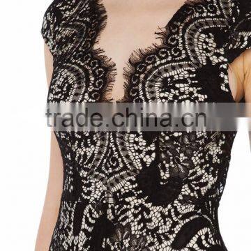 Sexy v Neck Cap Sleeve Lace Dress Wholesale Halter Lady Lace Evening Dress 2016 photo-5
