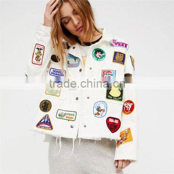 New Trendy Girl Gang Hand-sewn Vintage Patches Cotton Bomber Jacket photo-3