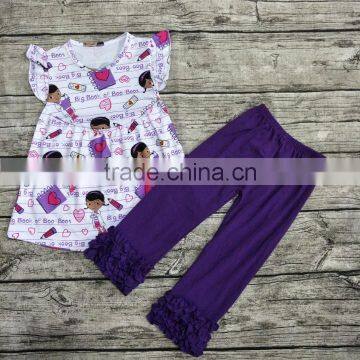 Factory price sales wholesale girls purple clothes back to school summer small fly sheeve outfit