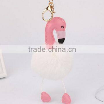 Cute Creative Fake Rex Rabbit Fur Ball Keychain Animal Pom Pom Flamingo KeyChain photo-4