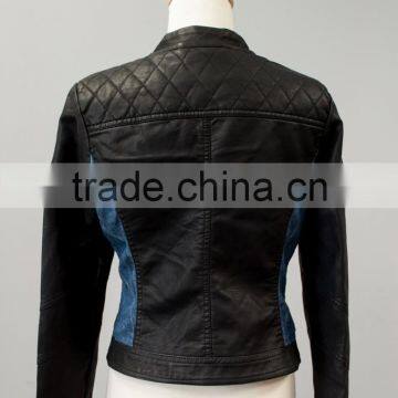 2016 BLACK LEATHER JACKET WITH DENIM STYLE DESIGN ON BOTH SIDES#LPU9369 photo-2