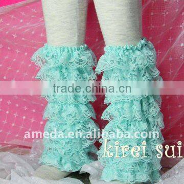 Kids Girl Aqua Blue Lace Petti Leg Warmers LM8