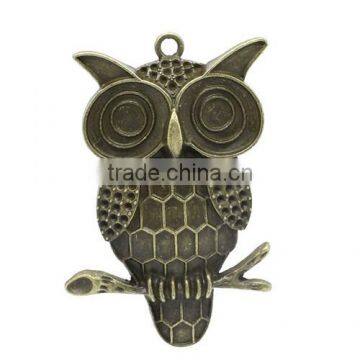 Charm Pendants Owl Animal Halloween Ornaments Antique Bronze Cabochon Setting(Fits 1mm) 6.9x4.5cm