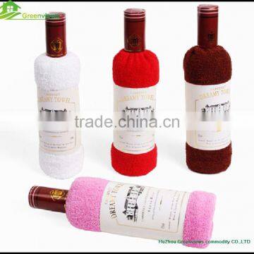 Cotton wine bottle towel cake for wedding gift fashion promotion gift wine bottle shape towel cake birthday cake towel