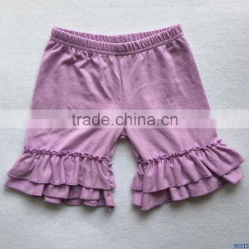 Wholesale double ruffle lign purple baby cotton shorts boutique solid color newborn kids clothes