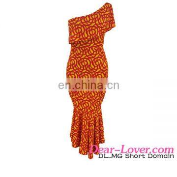 2017 Latest Design Sexy One Shoulder African Print Dress photo-3
