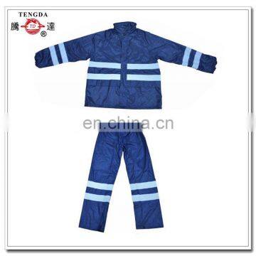 navy blue single layer polyester rain suit with shiny string