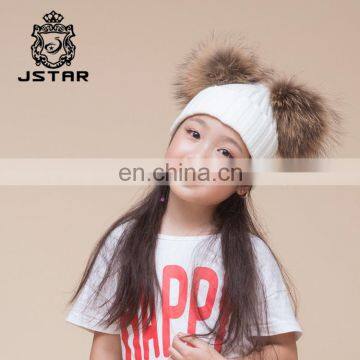 Specification With Two Top Balls Knit Fur Pompoms Knitted Winter Beanie Hat