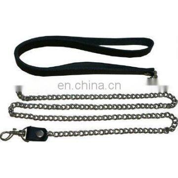 HMB-410A LEATHER DOG LEASH CHAIN LEADS HEAVY DUTY BLACK