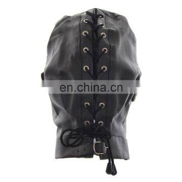 Sex Bondage Hood, Full Head Pigskin Leather Mask With Ball Gag Sexy Adult Novelty Product photo-4